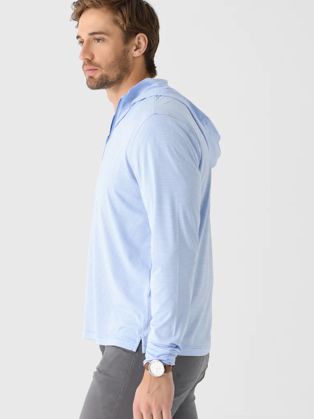 johnnie-O Men's Hybrid Performance Quarter-Zip Hoodie striped XL sun protection
